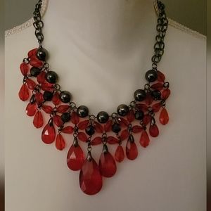 Red and Black Beaded Bauble Necklace